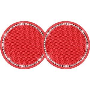 Red Car Cup Coaster Bling Vehicle 2 Pack Rhinestone Diamond Universal Insert